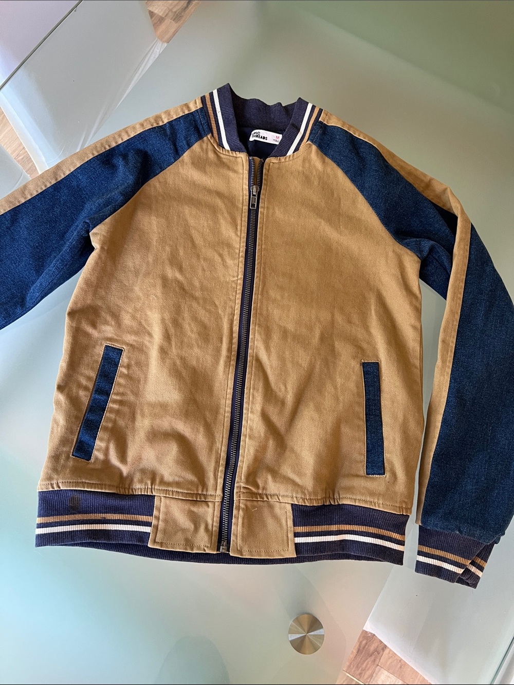 Epic Threads Tan and Navy Two-Tone Bomber Jacket